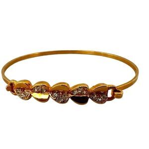 Gold tone heart rhinestone bangle bracelet